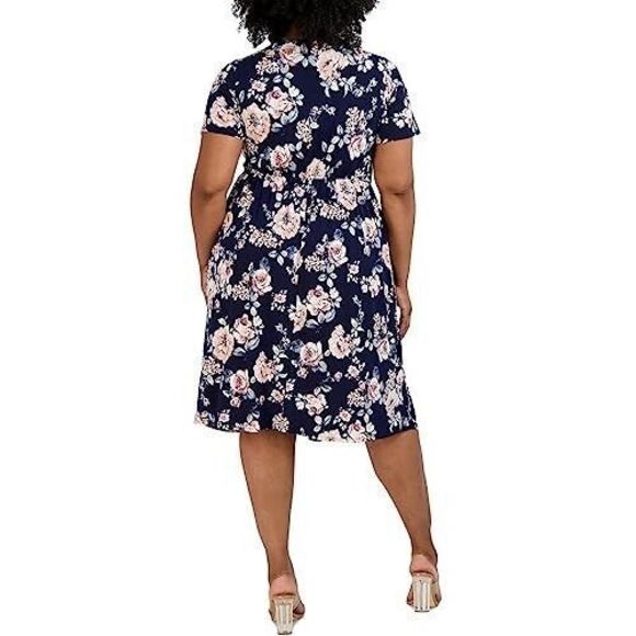 Signature x Robbie Bee Women's Plus Sz 2XL Navy Floral Print Midi Wrap Dress - Picture 12 of 12